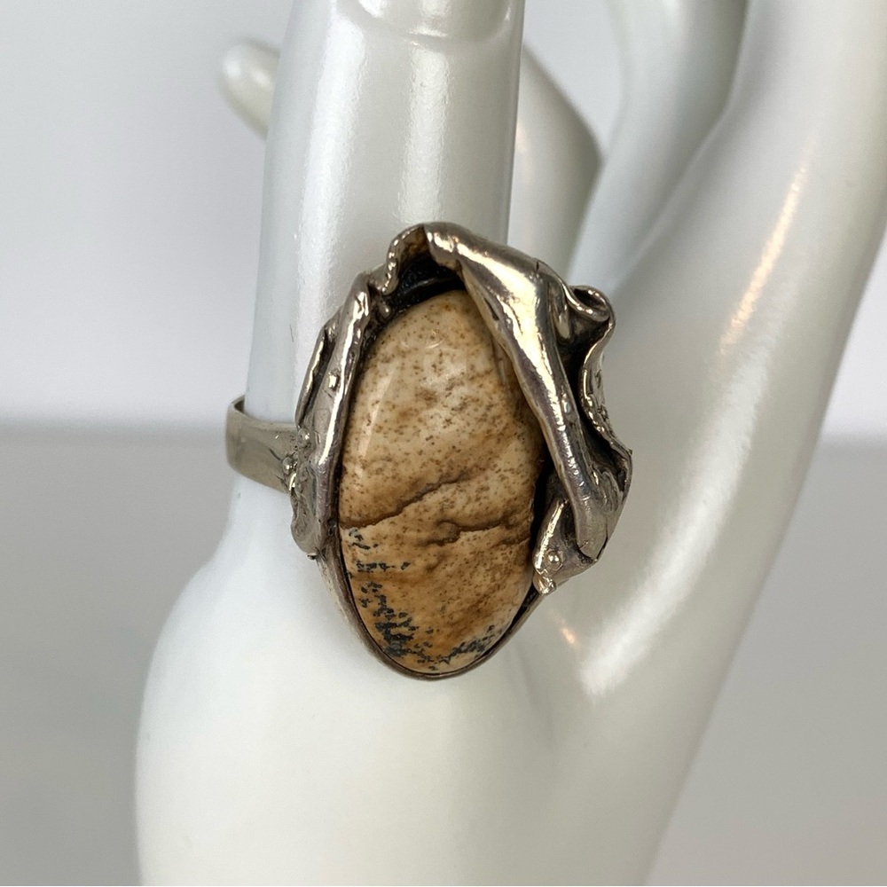 Sterling Silver Ring Jasper Brutalist Folded Sz 6.5 Vtg Stamped 925 C. Noir